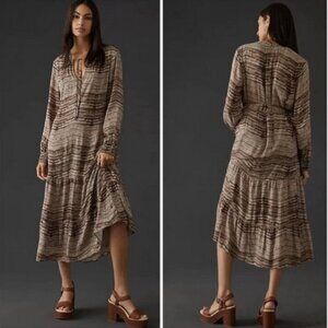 Anthropologie Cloth & Stone Mauve Tiered Striped Maxi Dress, Small